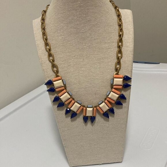 J. Crew Signed Bib Necklace on Oversized Antiqued Goldtone chain. - Picture 1 of 5